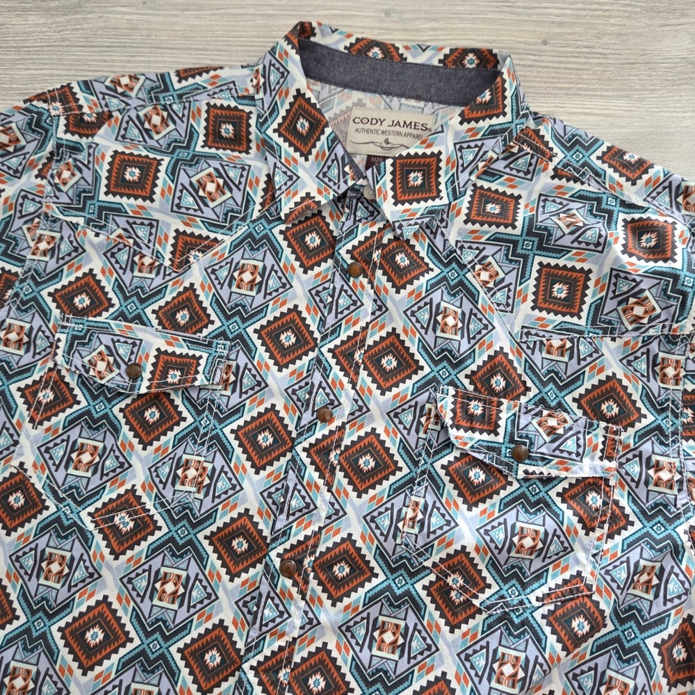 Cody James Western Shirt Blue Aztec Geometric Snap Front Mens XXL
